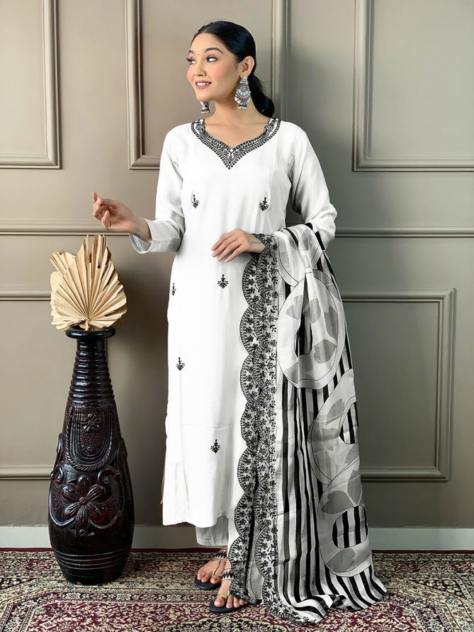 KF Rg Priya Kalaai Viscose Chanderi Embroidery Kurti With Bottom Dupatta Wholesalers In Mumbai
